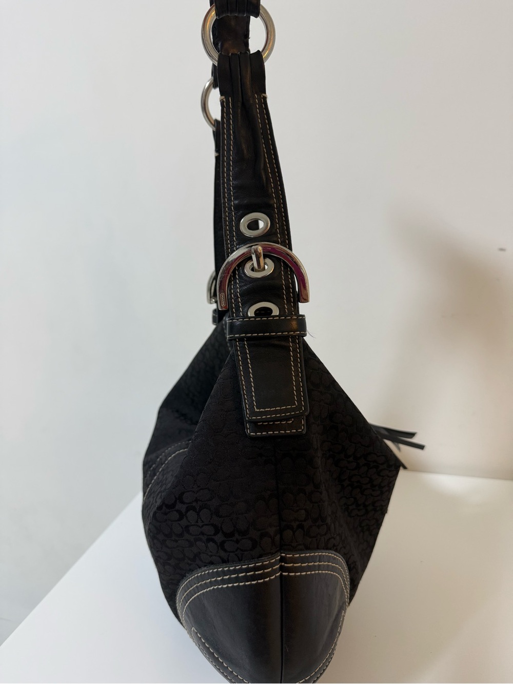 Coach Hobo Signature Shoulder Bag Black Jacquard/Leather - Picture 6 of 15